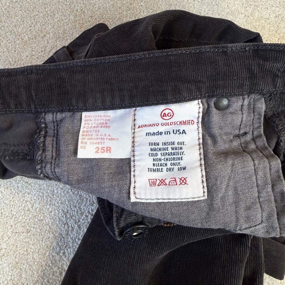 AG Adriano Goldschmied Black Charcoal Velvet Corduroy Straight Leg Pants Size 25 - Picture 6 of 16